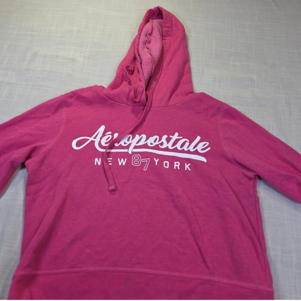 Aeropostale Pink Graphic Hoodie New York 87 Fleece Sweatshirt Large
